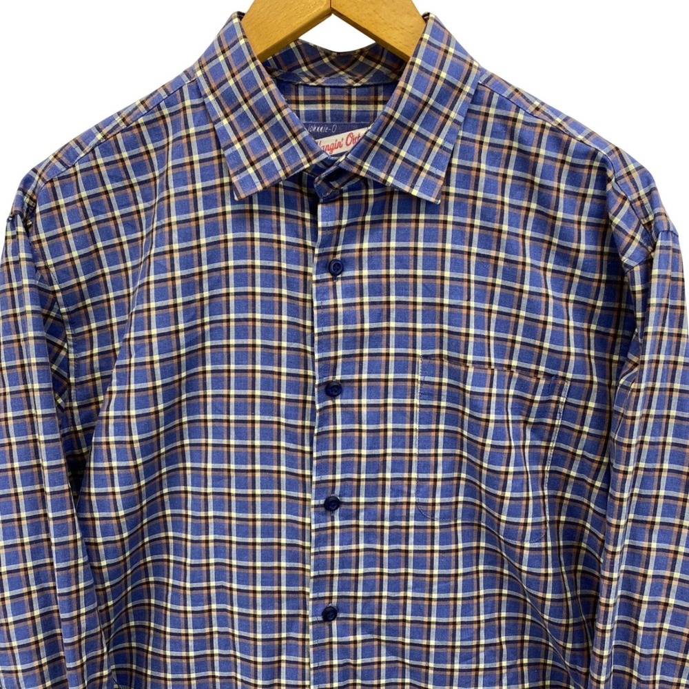 johnnie O Hangin Out Plaid Long Sleeve Button Down Shirt Men's Large Twilight